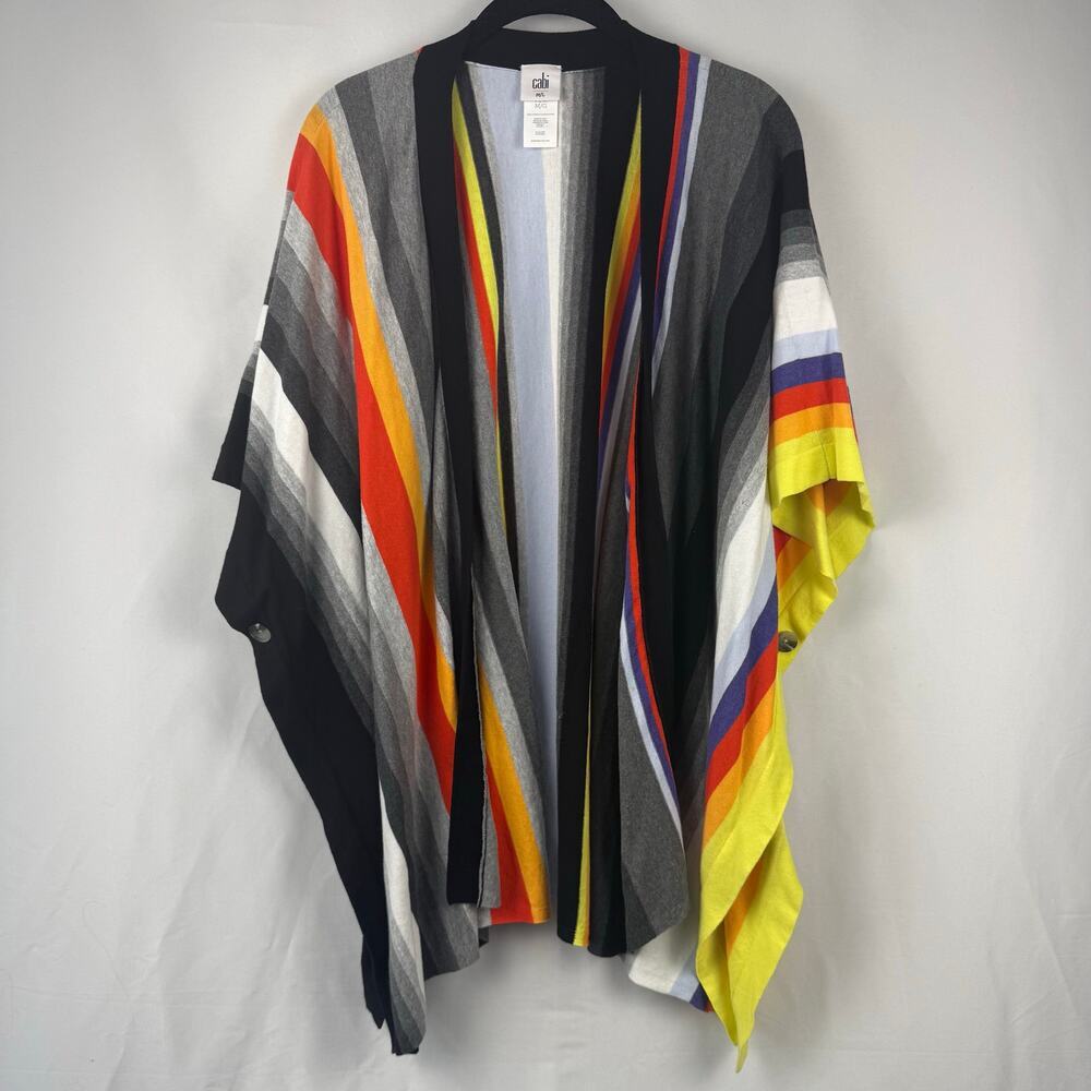 Cabi Multicolor Striped Serape Convertible Poncho Cape 100% Cotton Size M/L